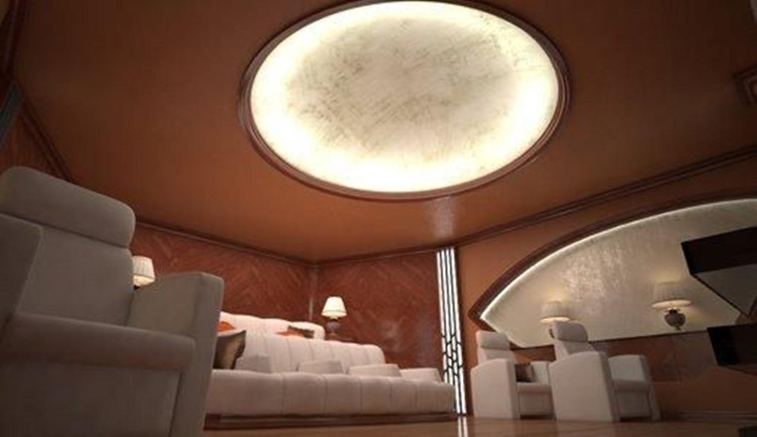 a room with a couch and a table with chairs and a lamp aboard 2020 ORION ORSOS ISLAND Yacht for Sale