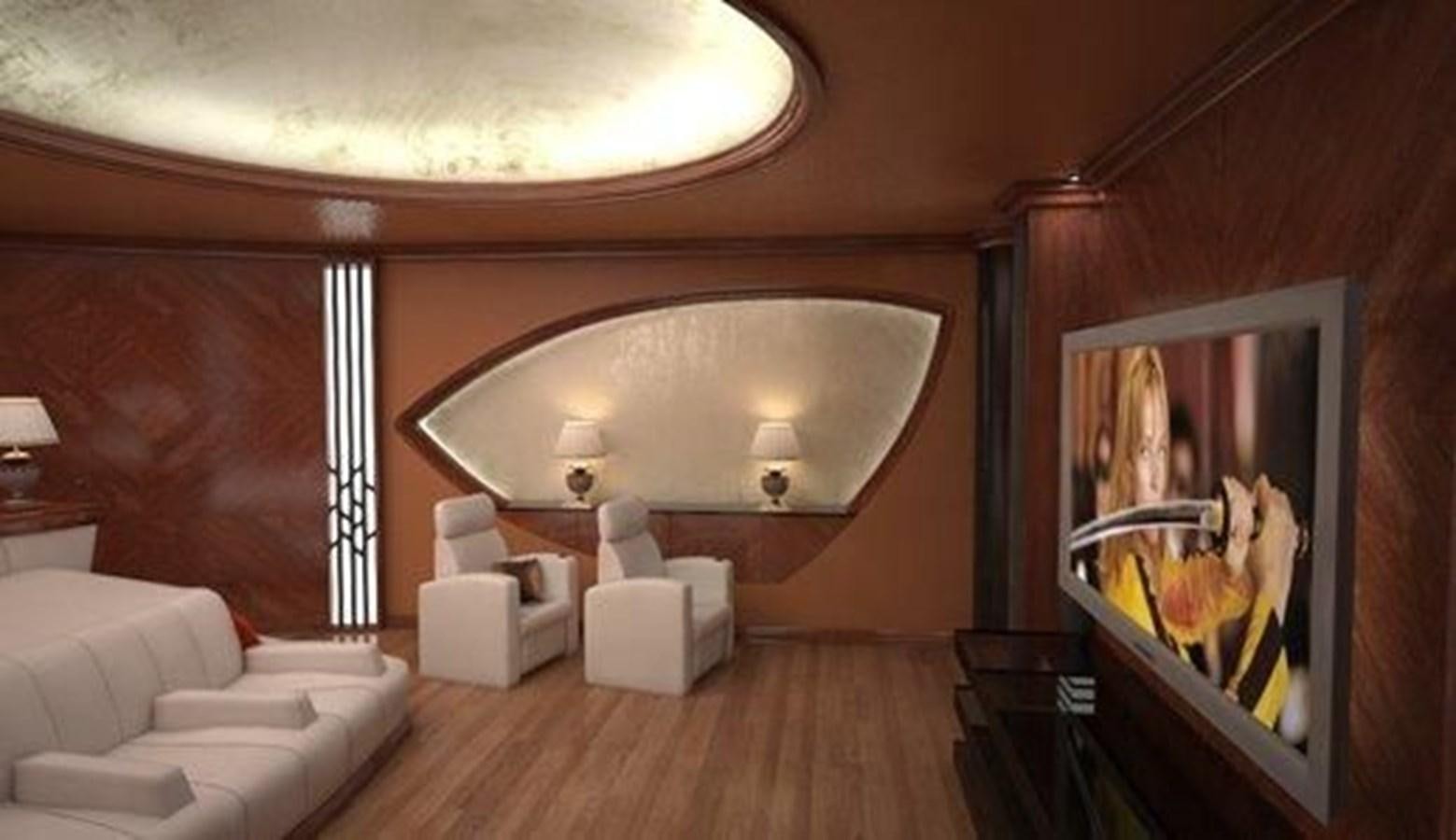 a room with a large mirror and couches aboard 2020 ORION ORSOS ISLAND Yacht for Sale