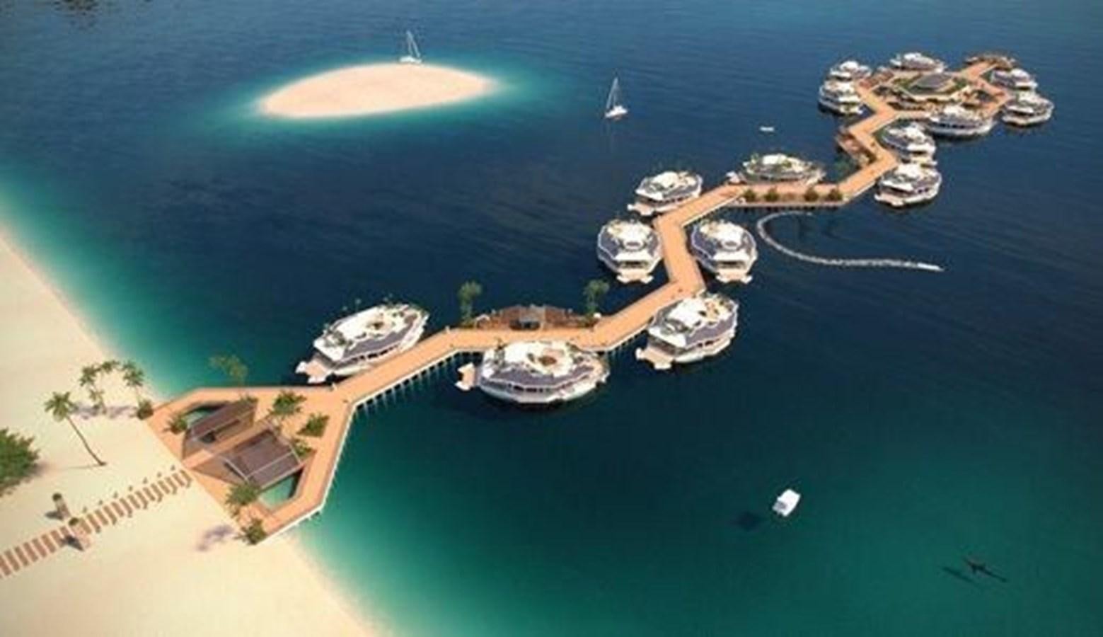 a high angle view of boats in the water aboard 2020 ORION ORSOS ISLAND Yacht for Sale