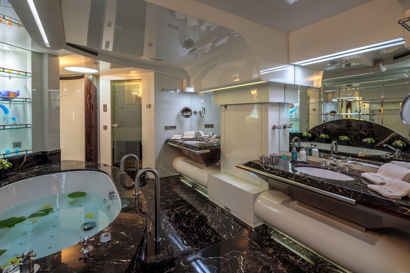 a bathroom with a large jacuzzi tub aboard VERA Yacht for Sale
