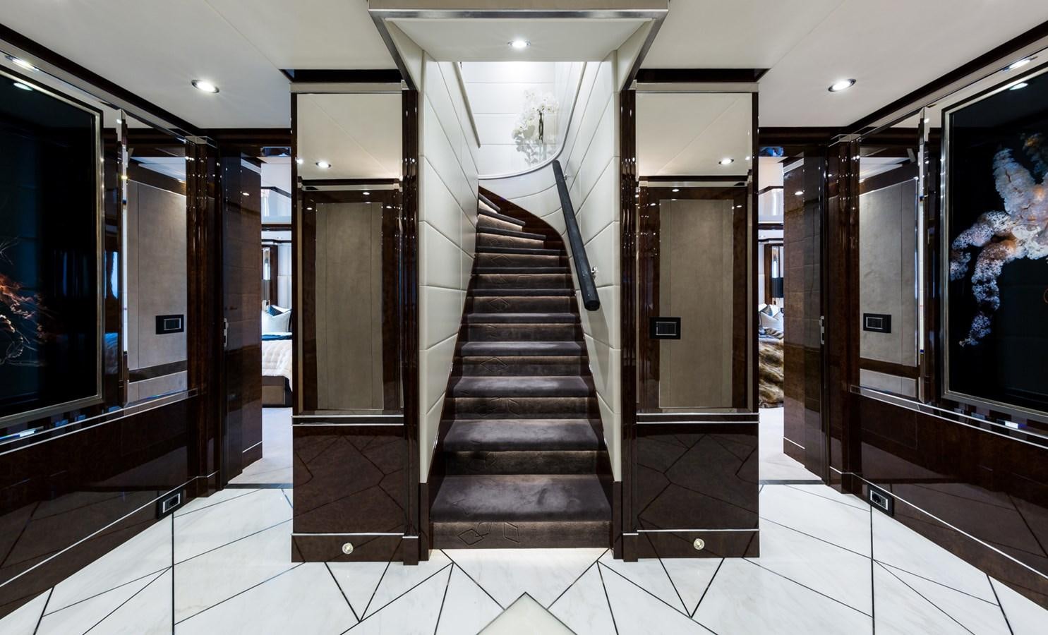 a long flight of stairs aboard SOUNDWAVE Yacht for Sale