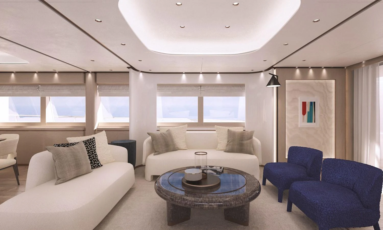 a living room with a table and chairs aboard O'RIANA Yacht for Sale