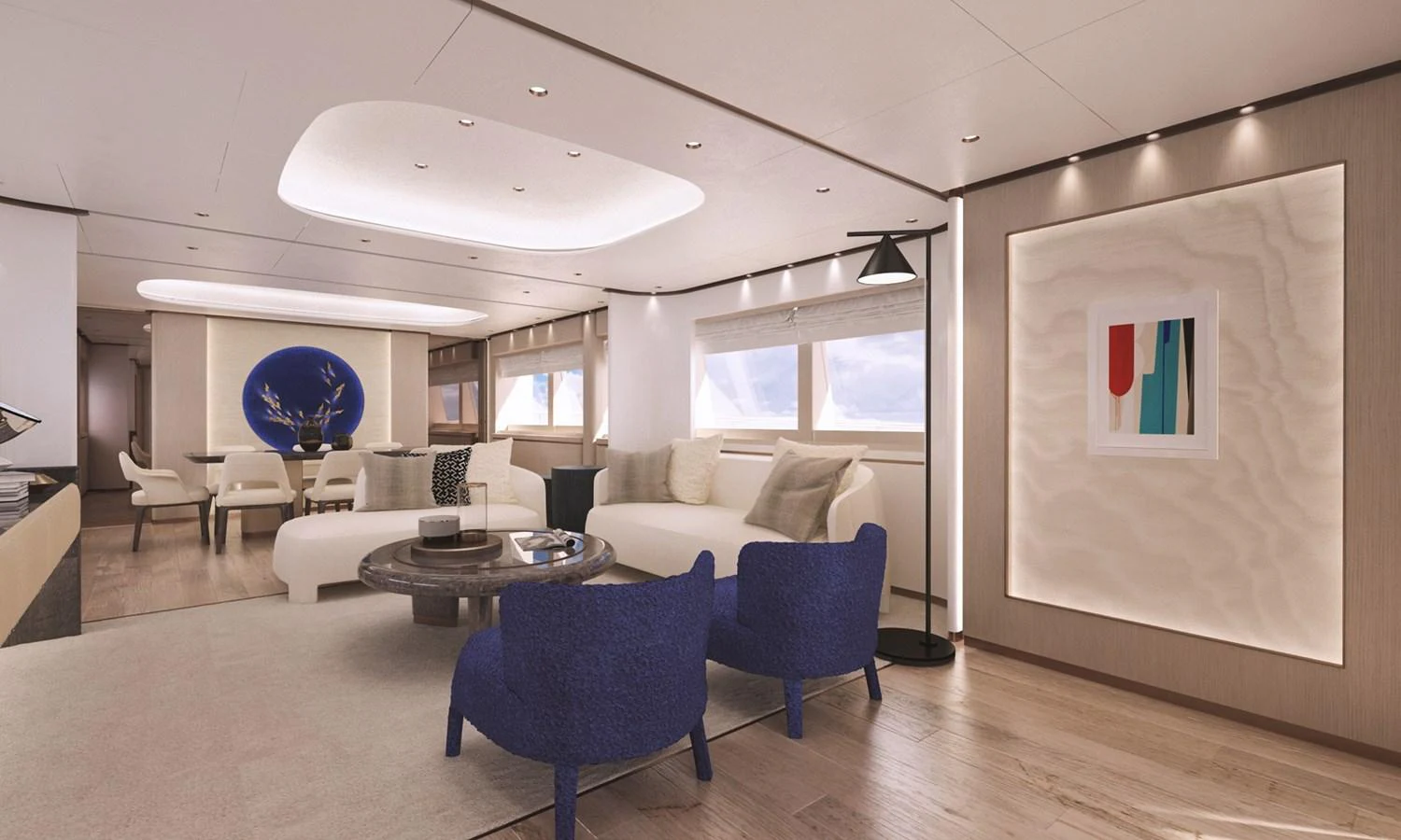 a living room with a large screen aboard O'RIANA Yacht for Sale