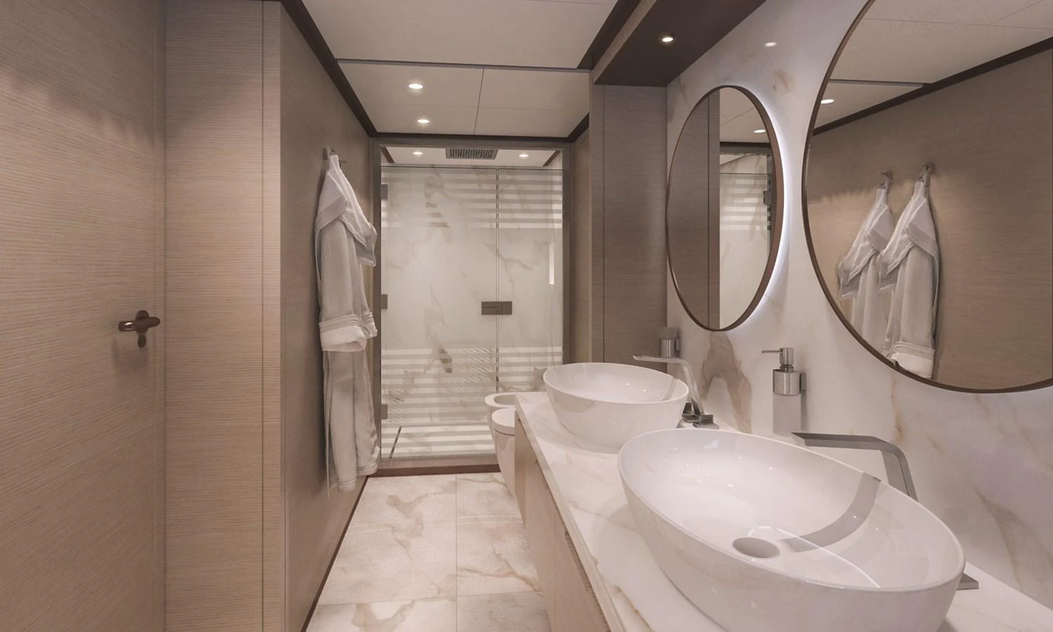 a bathroom with a sink and a mirror aboard O'RIANA Yacht for Sale