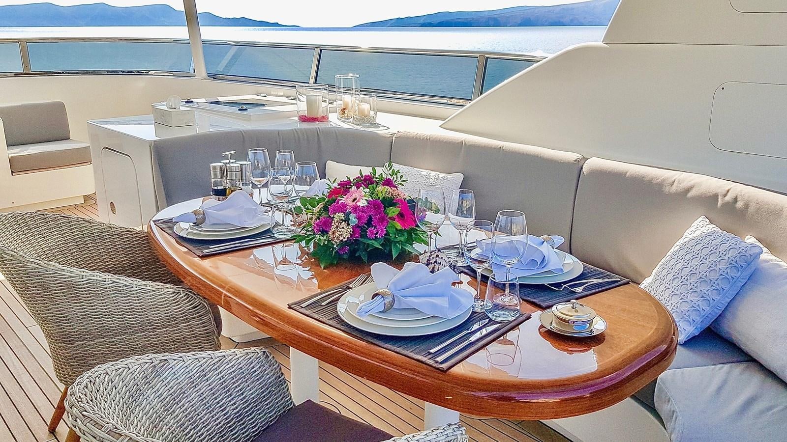 a table with plates and glasses on it aboard BALTIC SEA Yacht for Sale
