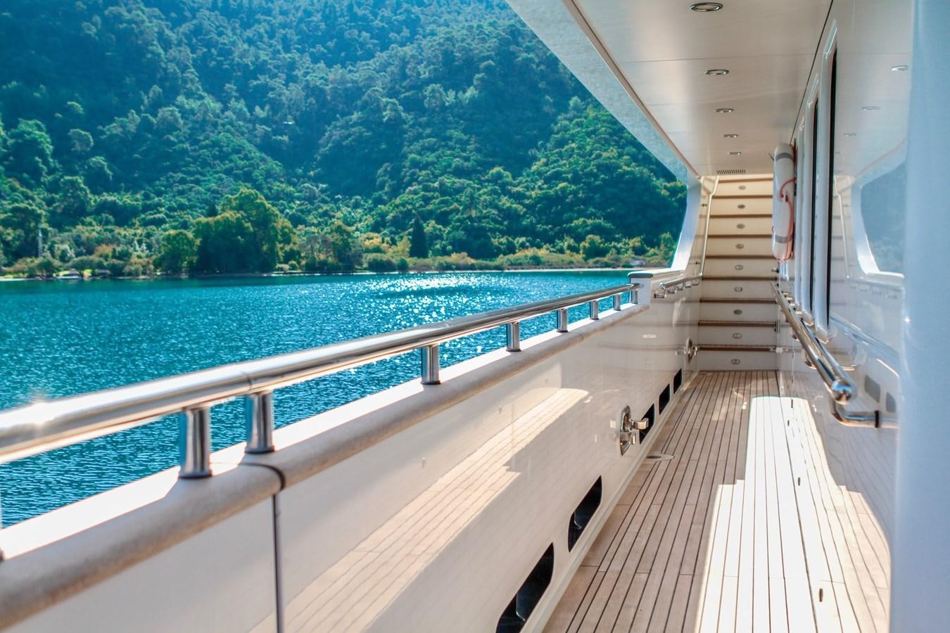 a view of a river from a balcony of a boat aboard BALTIC SEA Yacht for Sale