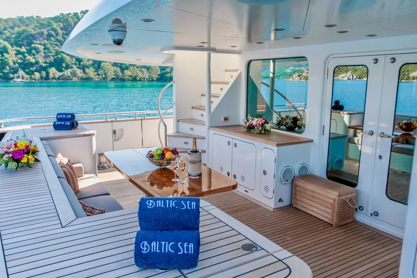 a room with a table and chairs aboard BALTIC SEA Yacht for Sale