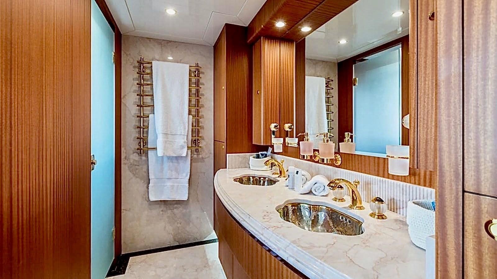 a bathroom with a sink and a mirror aboard BALTIC SEA Yacht for Sale
