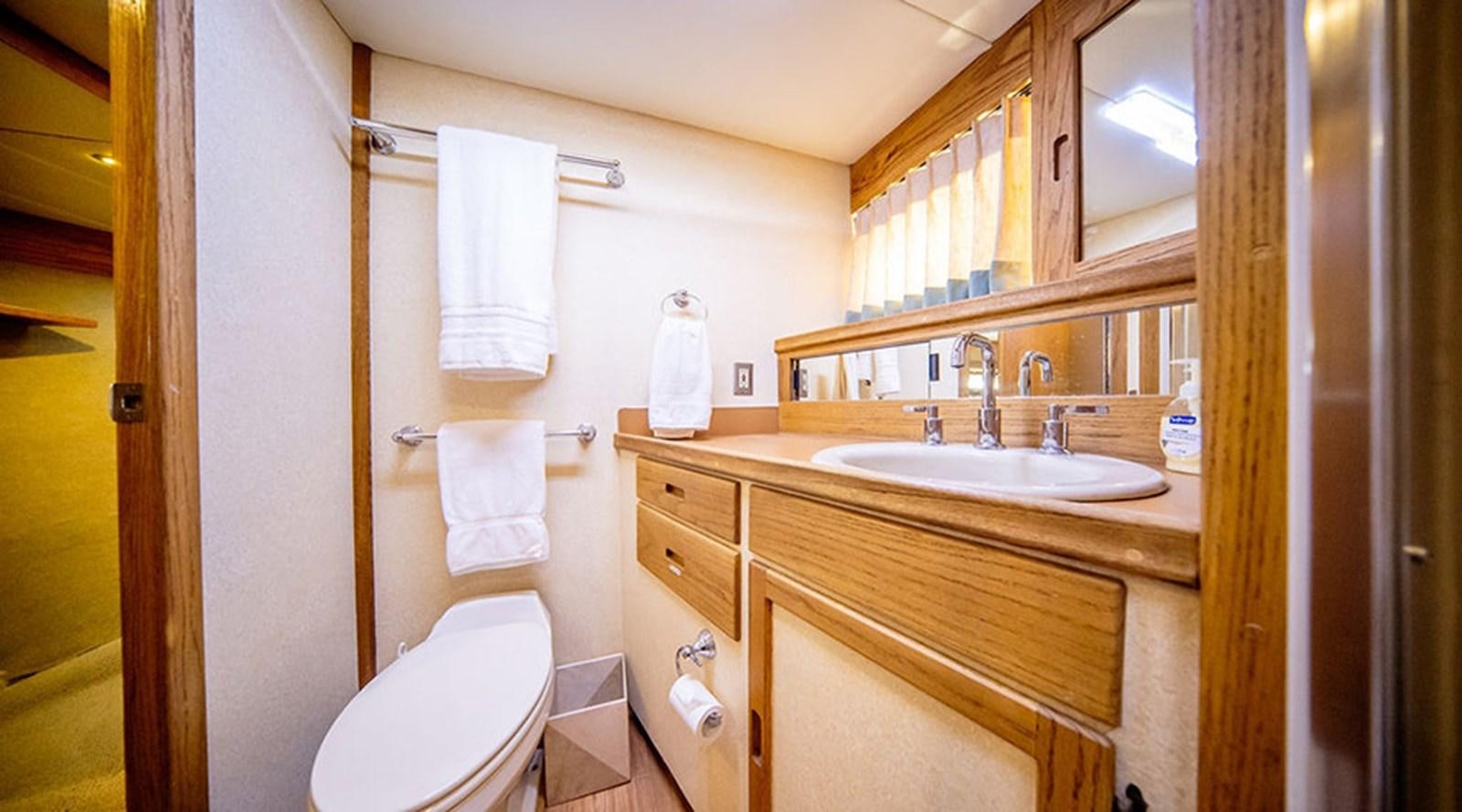 a bathroom with a sink and toilet aboard PACIFIC SHADOW Yacht for Sale