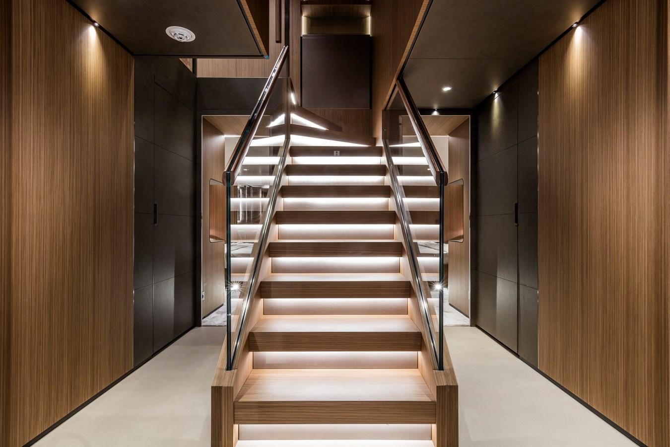 a set of stairs in a building aboard NEVER BLUE Yacht for Sale
