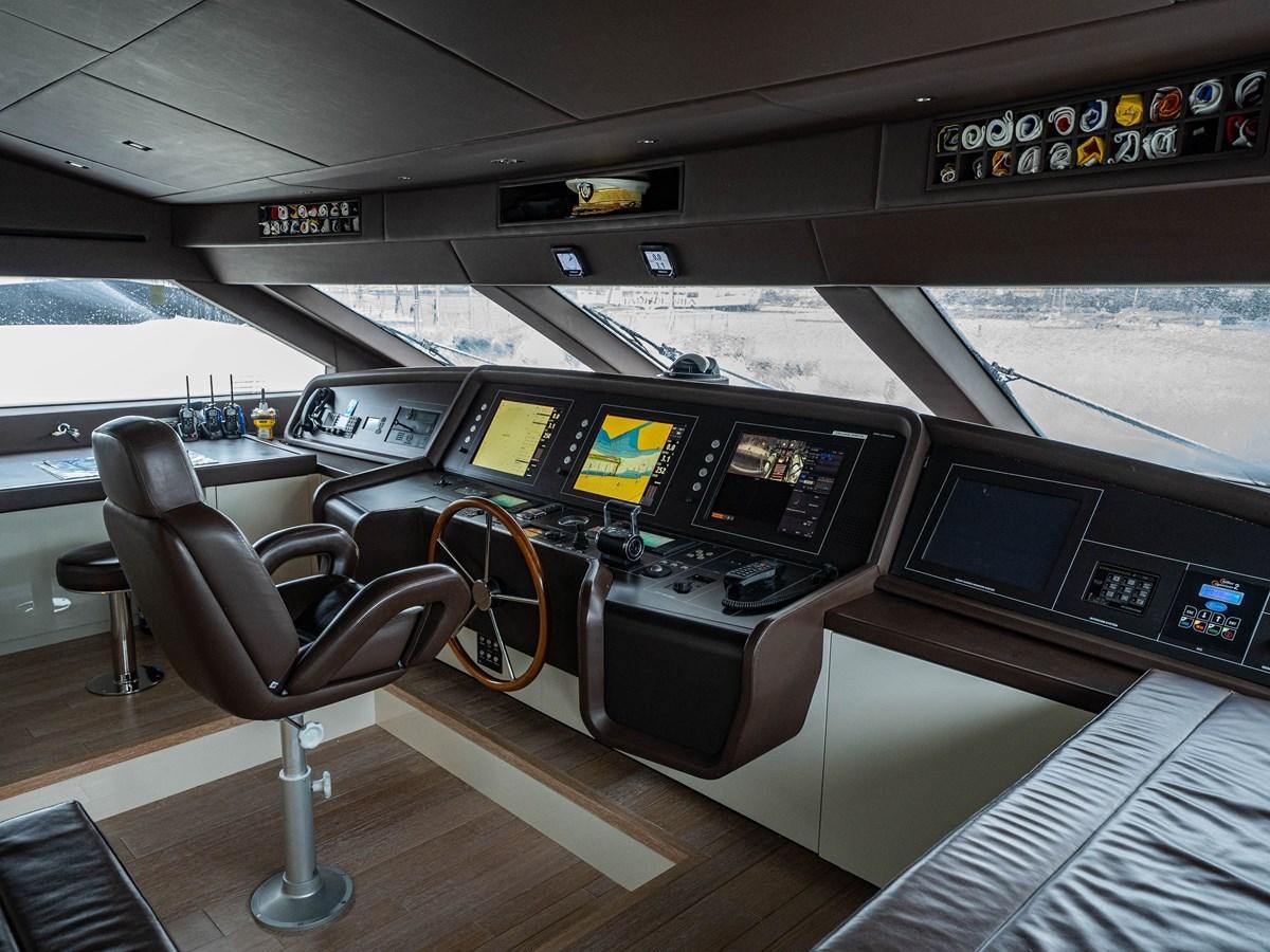 a control room with many monitors aboard BONITA II Yacht for Sale