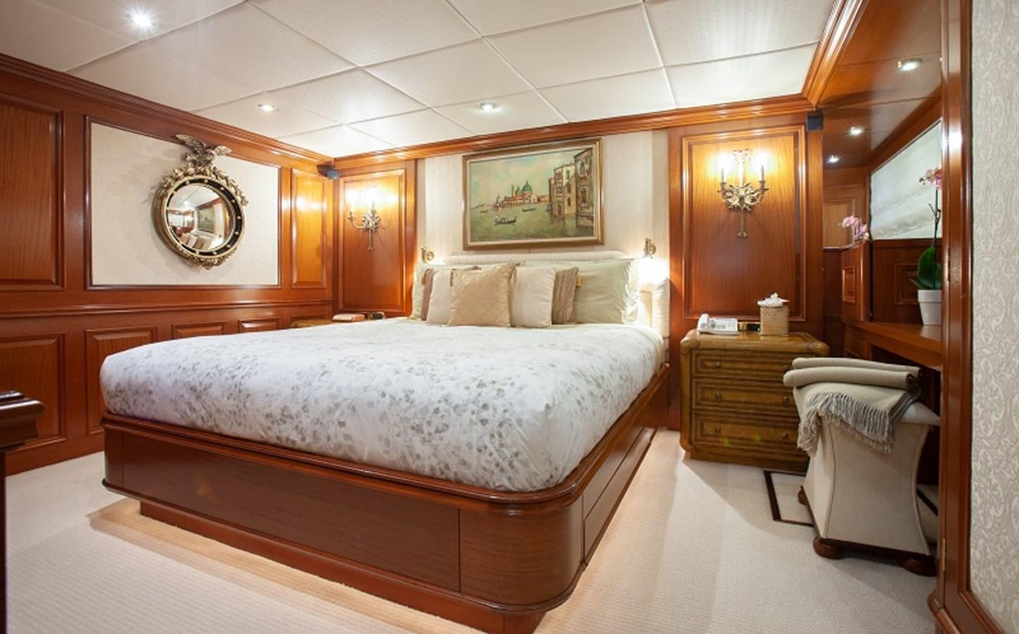 a large bed in a room aboard BLUE STAR Yacht for Sale