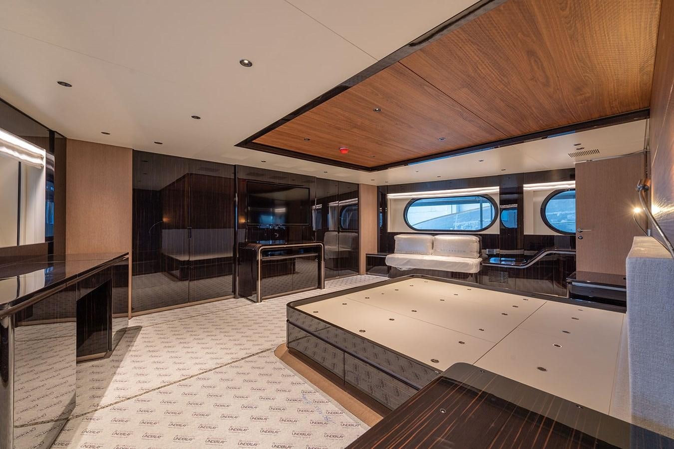 a room with a large glass wall aboard BARON TRENCK Yacht for Sale