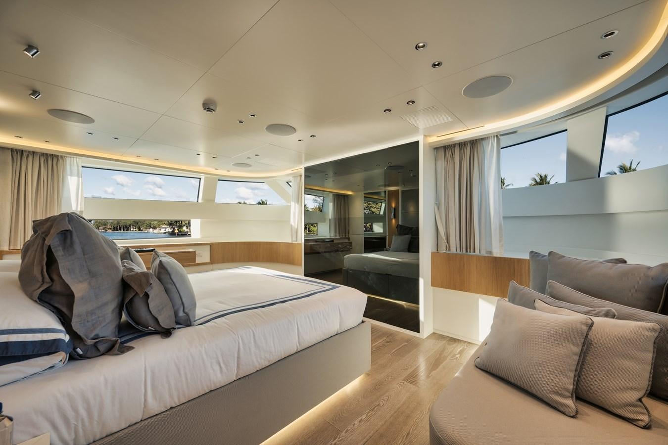 a large bedroom with a large bed aboard DON'T TELL MOM  Yacht for Sale