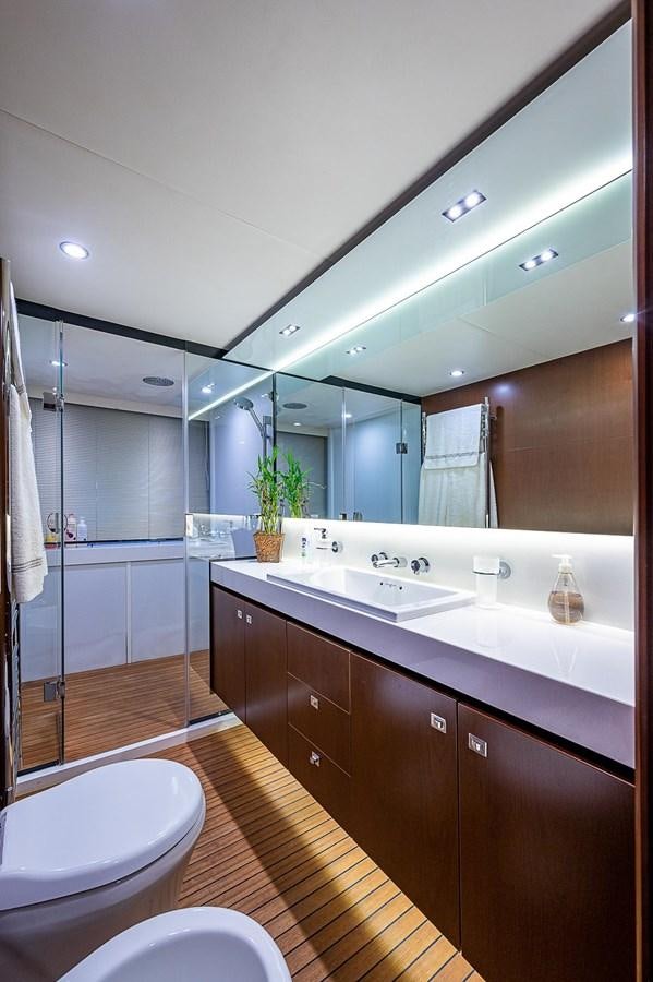 a bathroom with a large mirror aboard PRINCESS 72 MOTOR YACHT Yacht for Sale