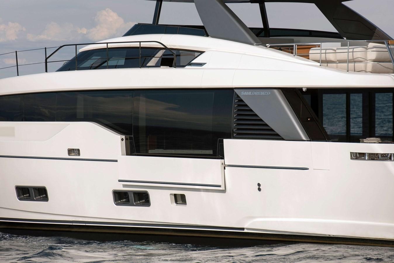 a white yacht on the water aboard 2022 SANLORENZO SL90A #786 Yacht for Sale