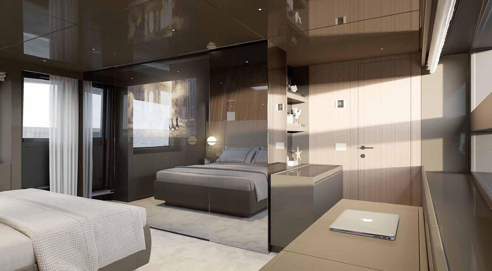 a room with a bed and a desk aboard 2022 SANLORENZO SL90A #786 Yacht for Sale