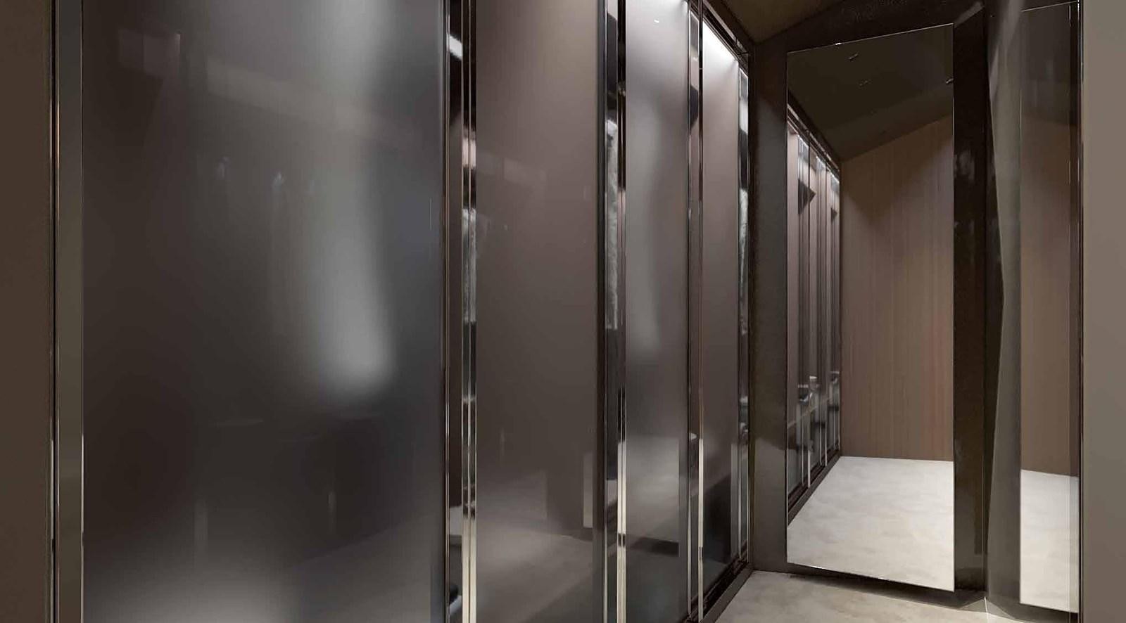 a hallway with several doors aboard 2022 SANLORENZO SL90A #786 Yacht for Sale