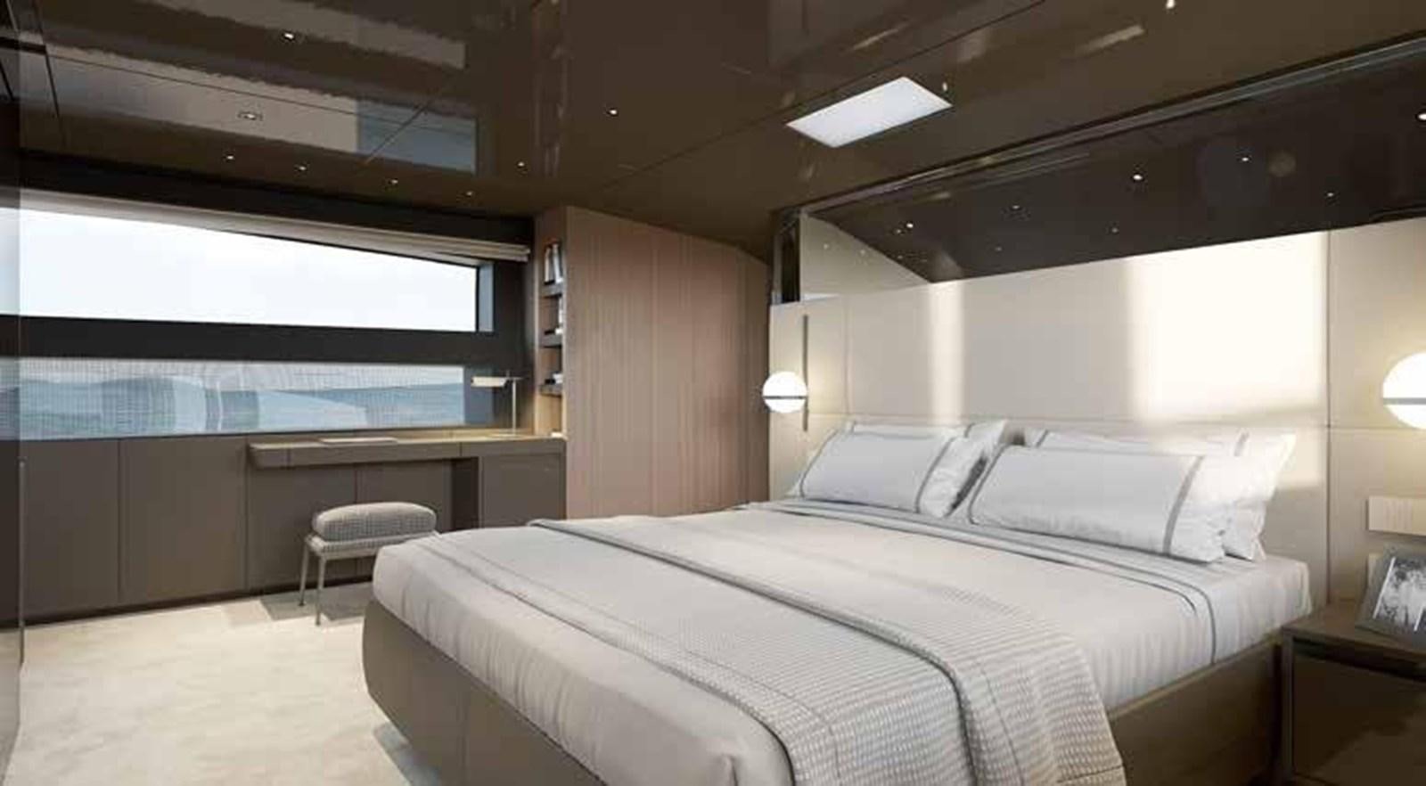 a room with a bed and a desk aboard 2022 SANLORENZO SL90A #786 Yacht for Sale