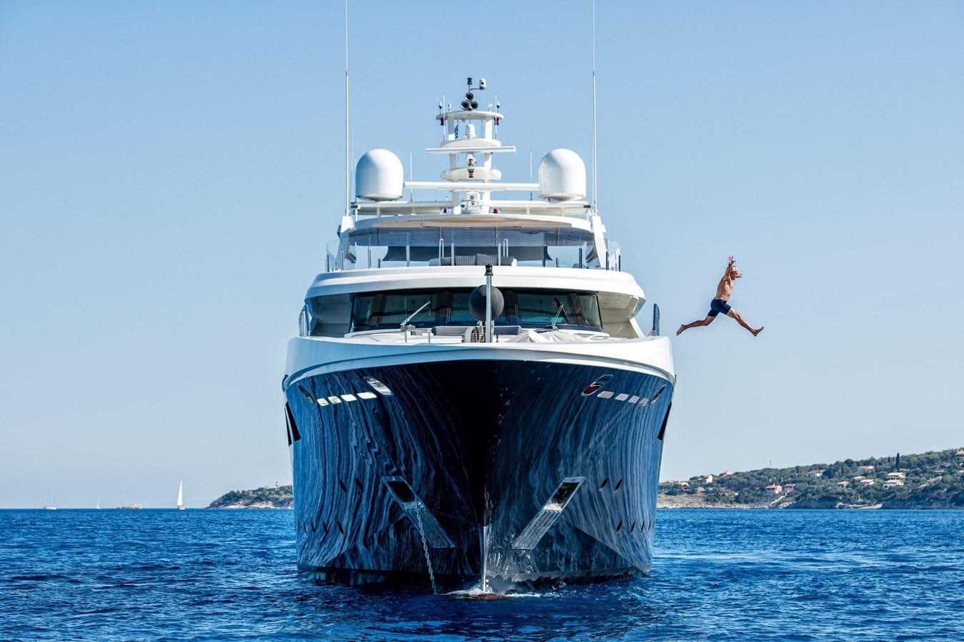 a large boat in the water aboard ZIA Yacht for Sale