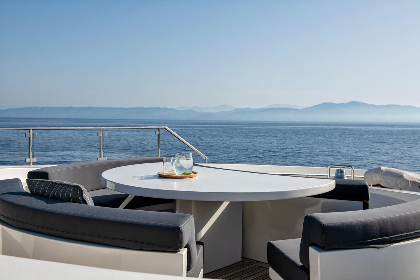 a table and chairs on a boat aboard ZIA Yacht for Sale