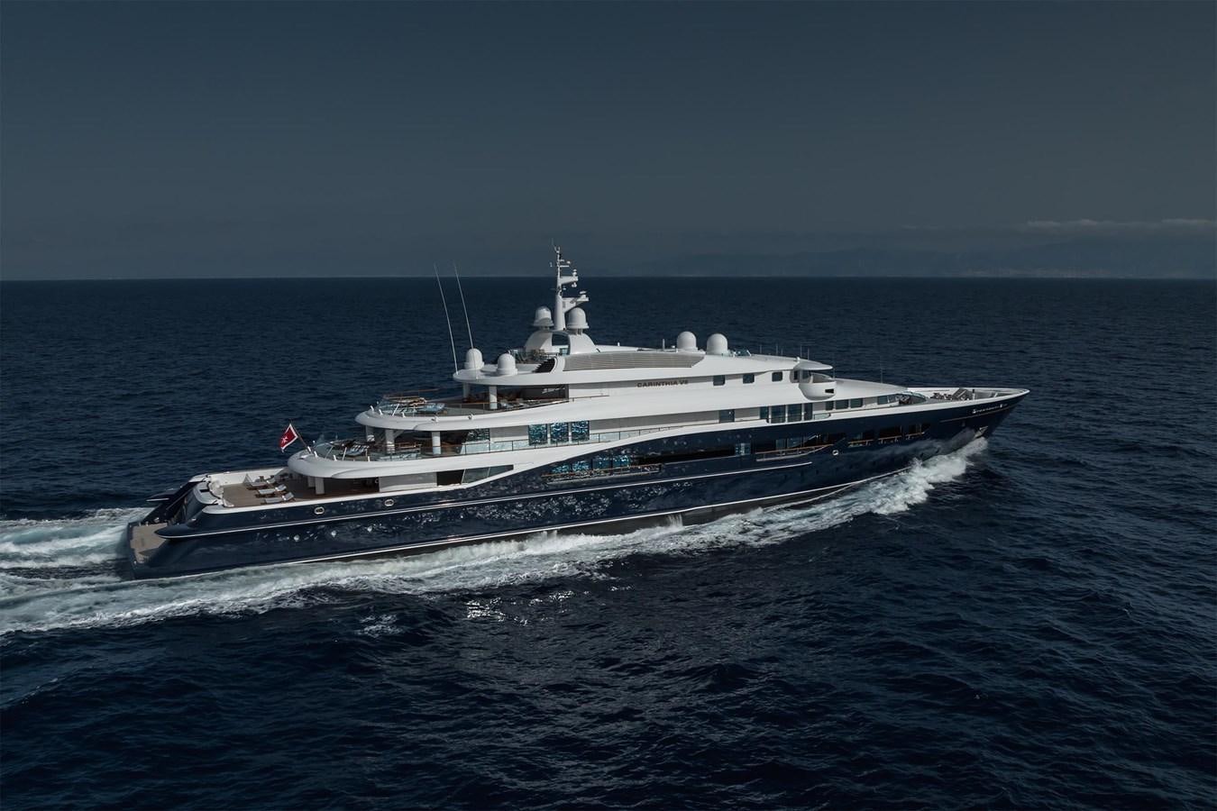 a large white boat in the water aboard CARINTHIA VII Yacht for Sale