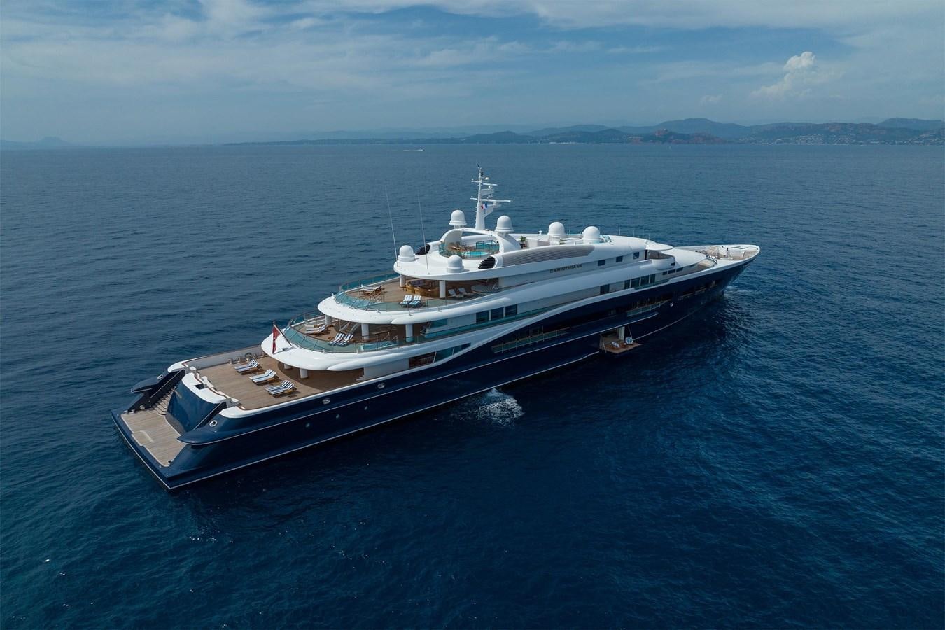 a large ship in the water aboard CARINTHIA VII Yacht for Sale
