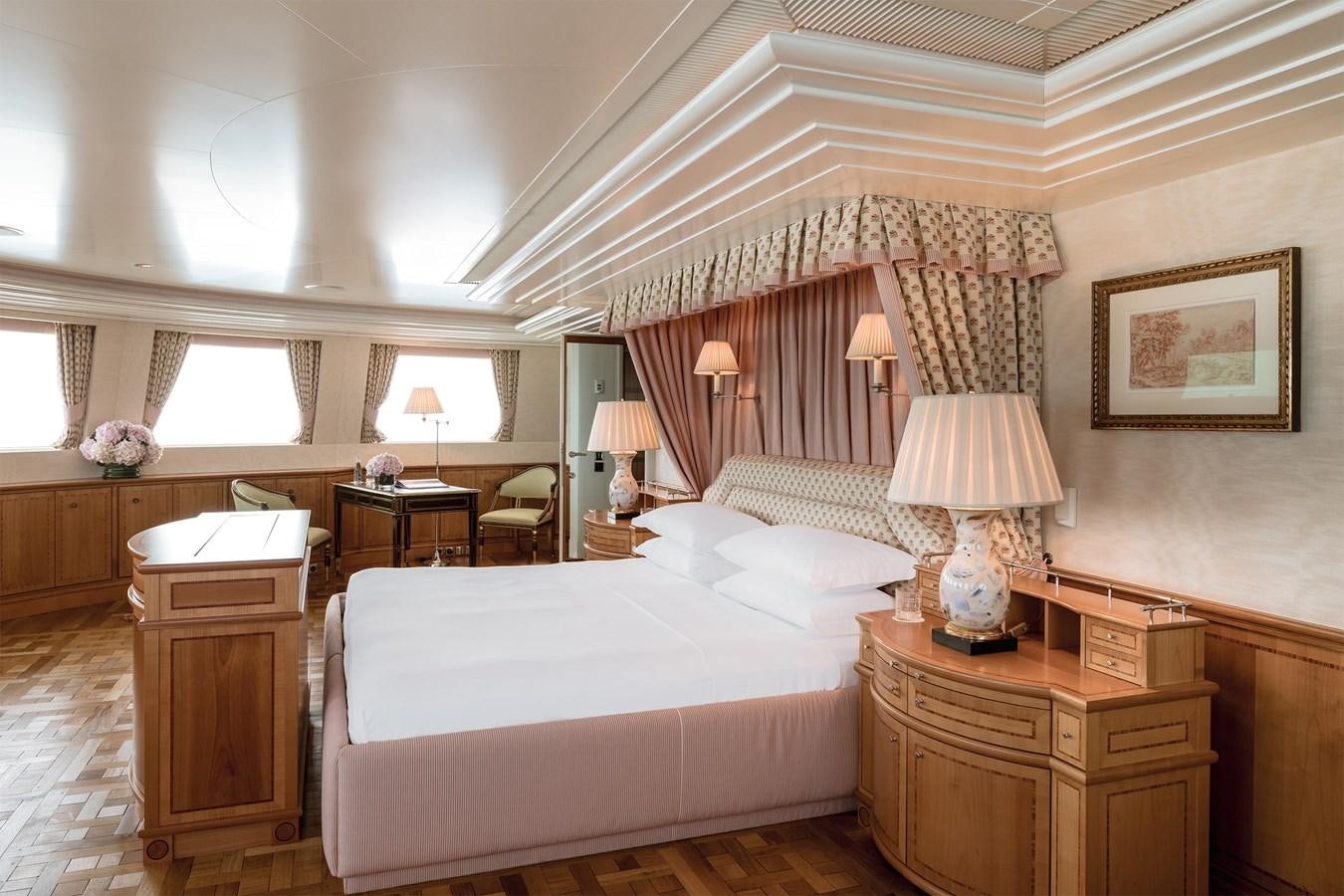 a room with lamps and lamps aboard CARINTHIA VII Yacht for Sale