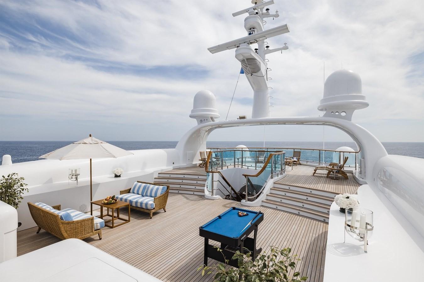 a white boat with a white canopy and a white chair on a deck with a white table and aboard CARINTHIA VII Yacht for Sale