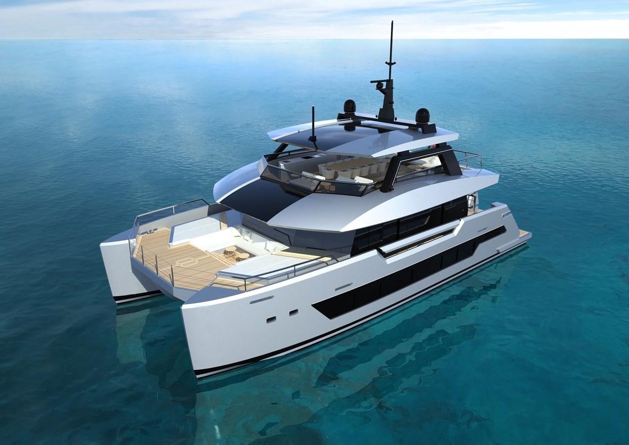 a white boat in the water aboard ON SPEC ORDER Yacht for Sale
