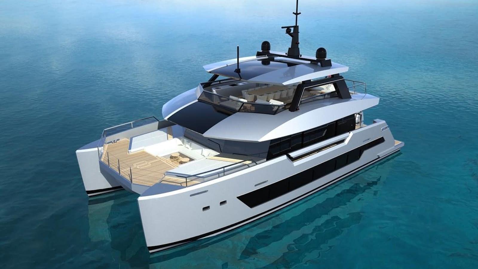 a white boat in the water aboard ON SPEC ORDER Yacht for Sale