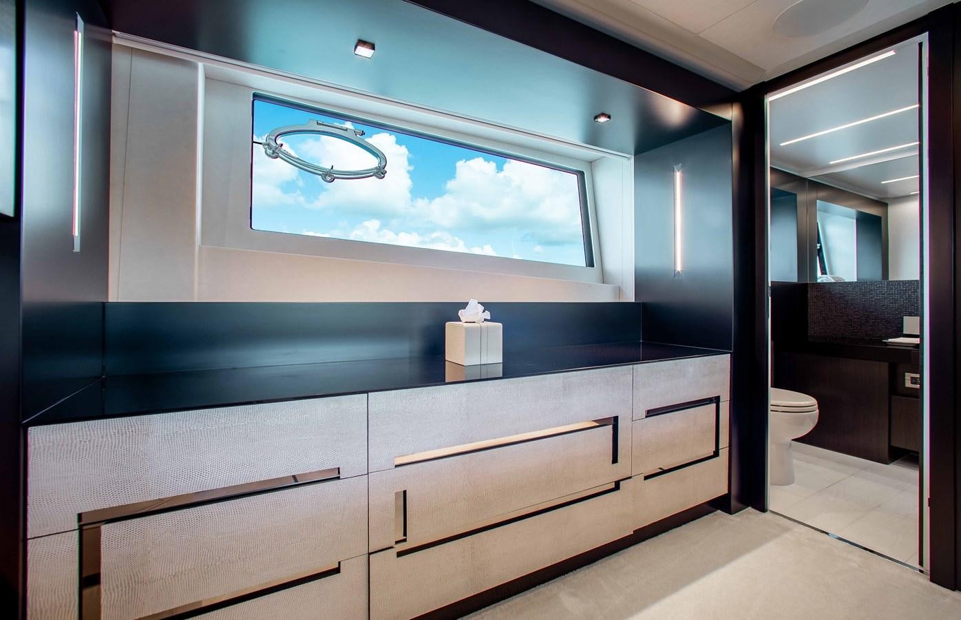 a room with a large window aboard LADY K Yacht for Sale