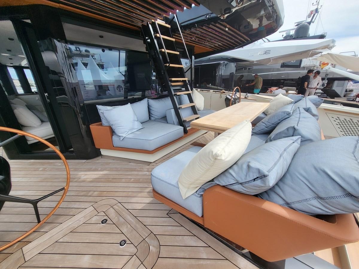 a room with bunk beds aboard EVO V8  Yacht for Sale