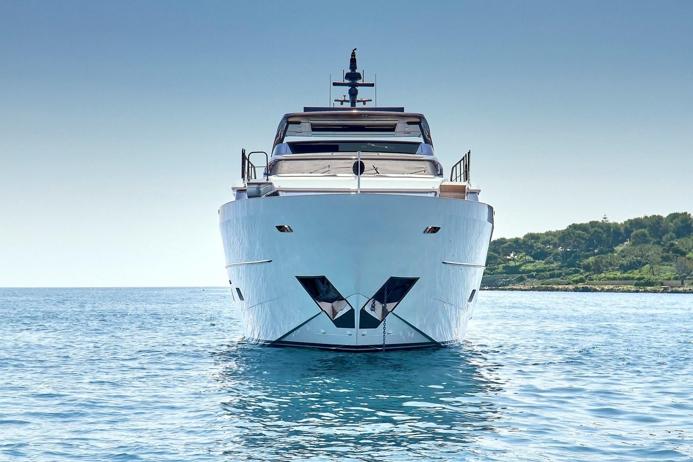 a white boat in the water aboard SL96A Yacht for Sale