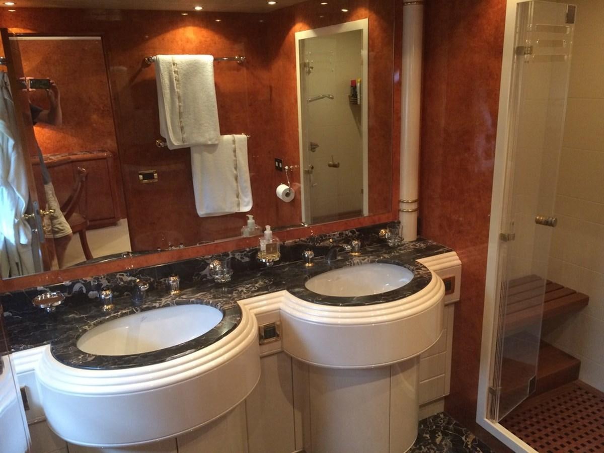 a bathroom with two sinks aboard BIRD OF PREY  Yacht for Sale