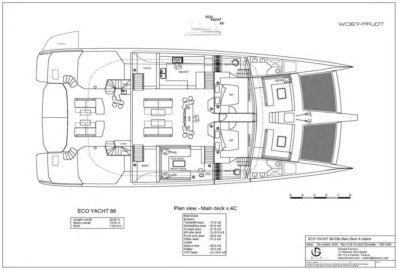 diagram, engineering drawing aboard ALUMINUM HYBRID-SOLARSAIL ECO Yacht for Sale