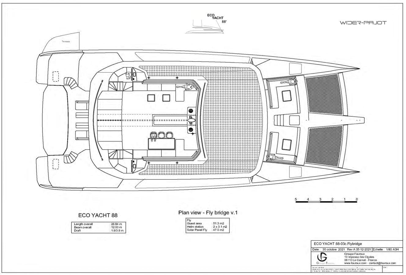 diagram, engineering drawing aboard ALUMINUM HYBRID-SOLARSAIL ECO Yacht for Sale