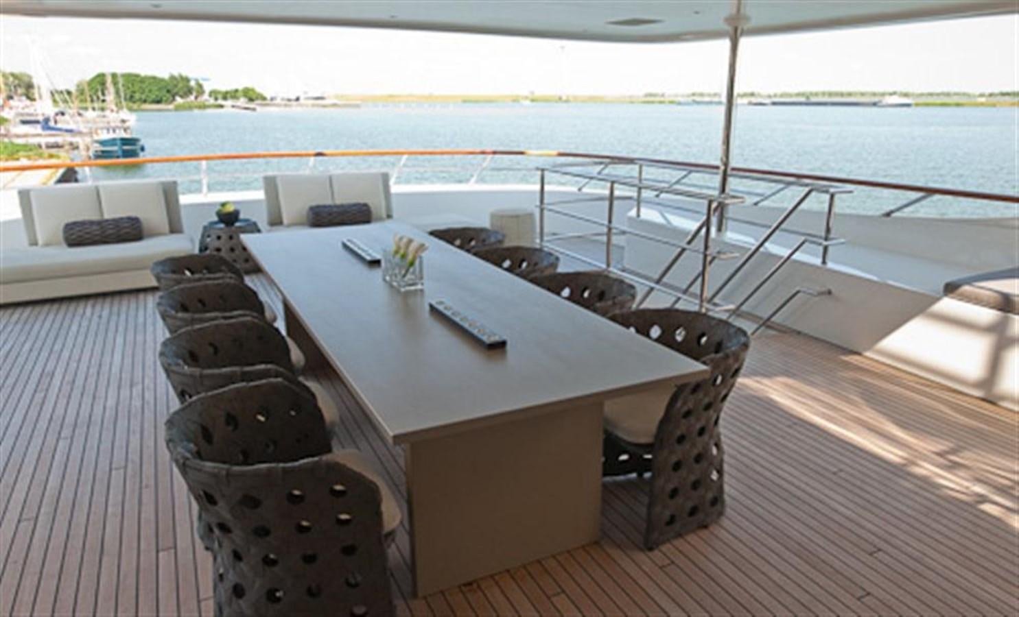 a table on a deck aboard LATITUDE Yacht for Charter