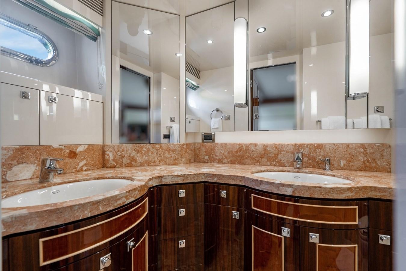 a bathroom with double sinks aboard SPREZZATURA Yacht for Sale