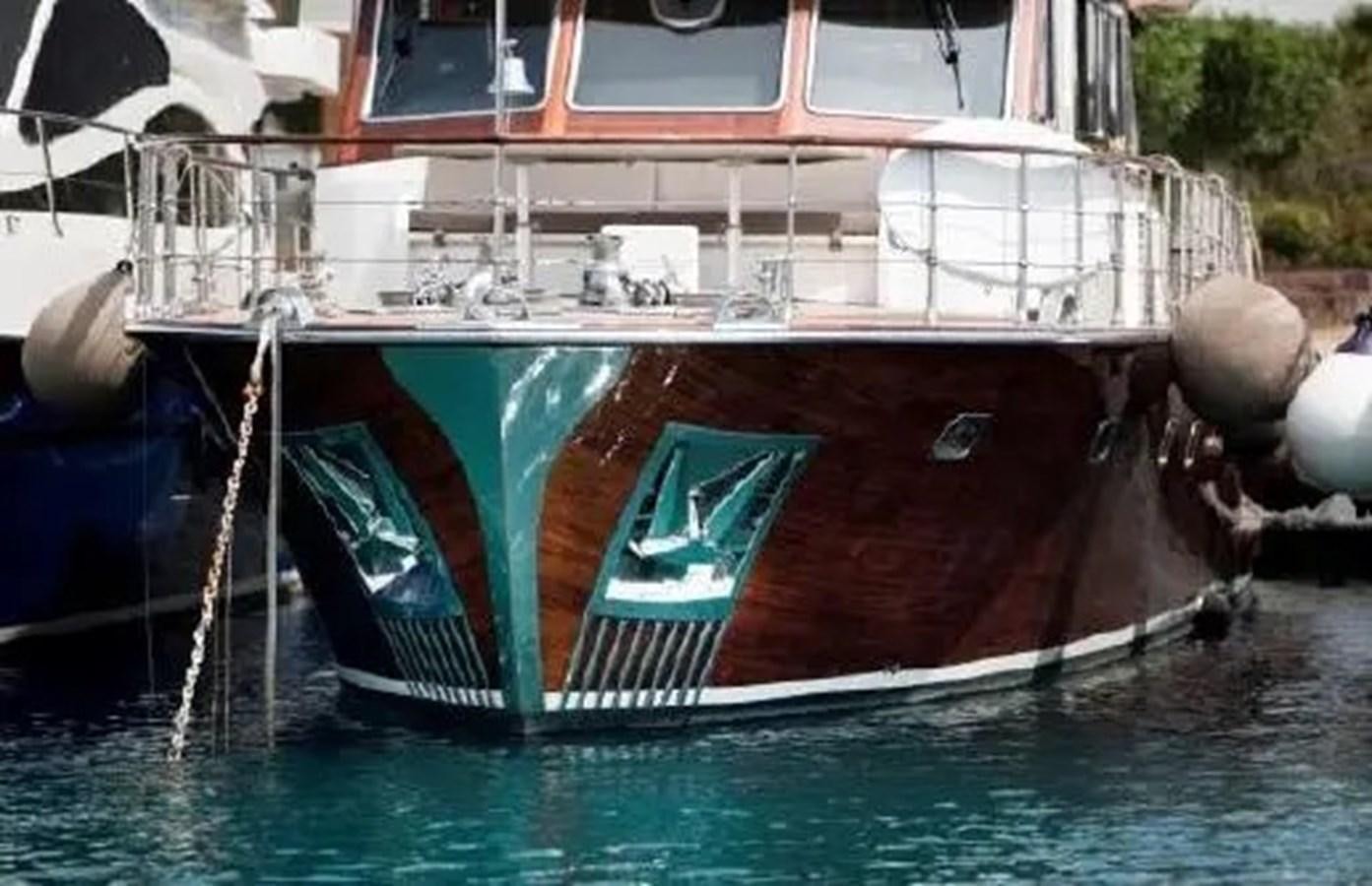 a boat with a blue and white design on it aboard GRAND AZURE  Yacht for Sale
