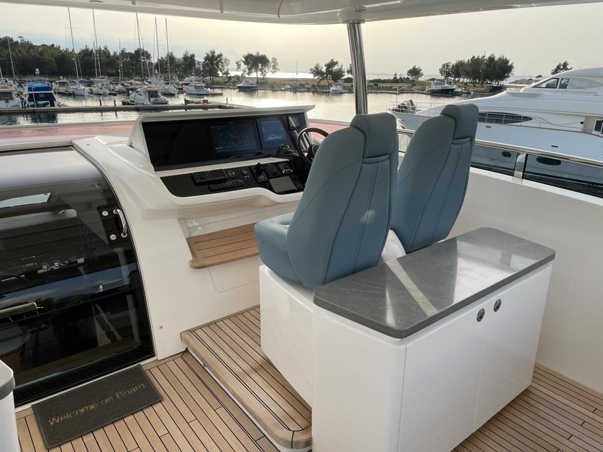 a room with a large window and a desk with a laptop on it aboard AFON Yacht for Sale