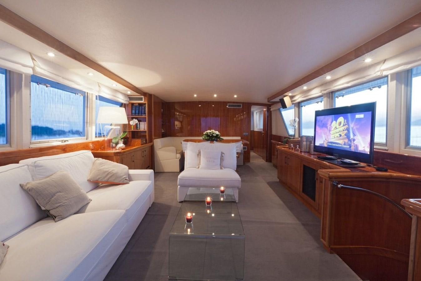 a living room with a large television aboard DUNE Yacht for Sale