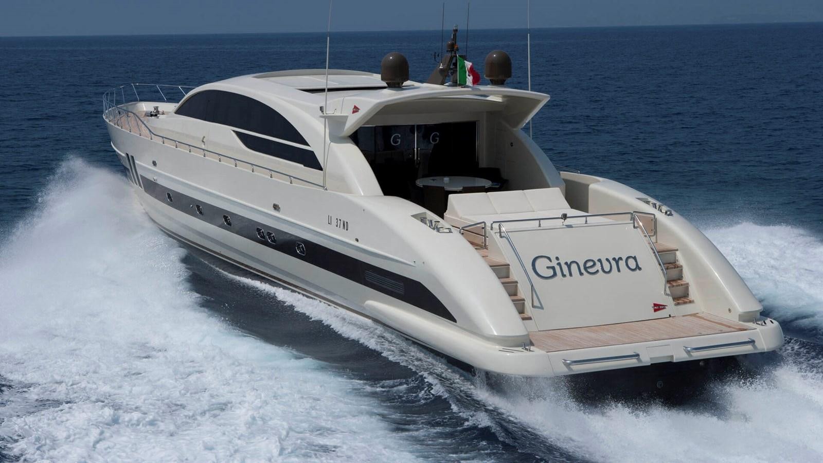 a white yacht on the water aboard GINEVRA Yacht for Sale
