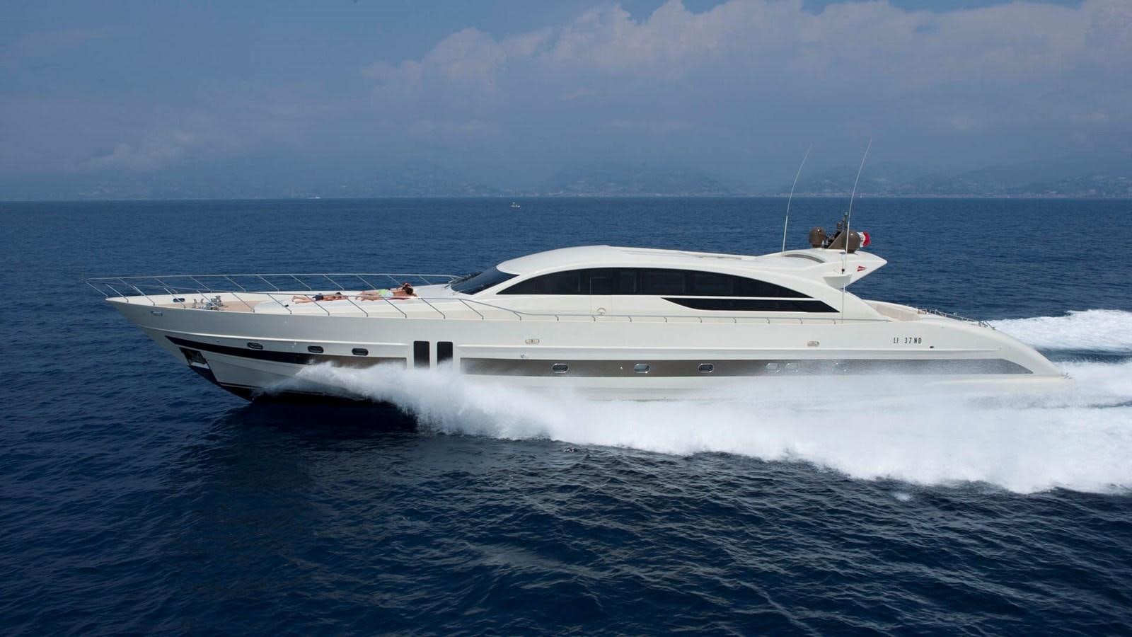 a white yacht on the water aboard GINEVRA Yacht for Sale