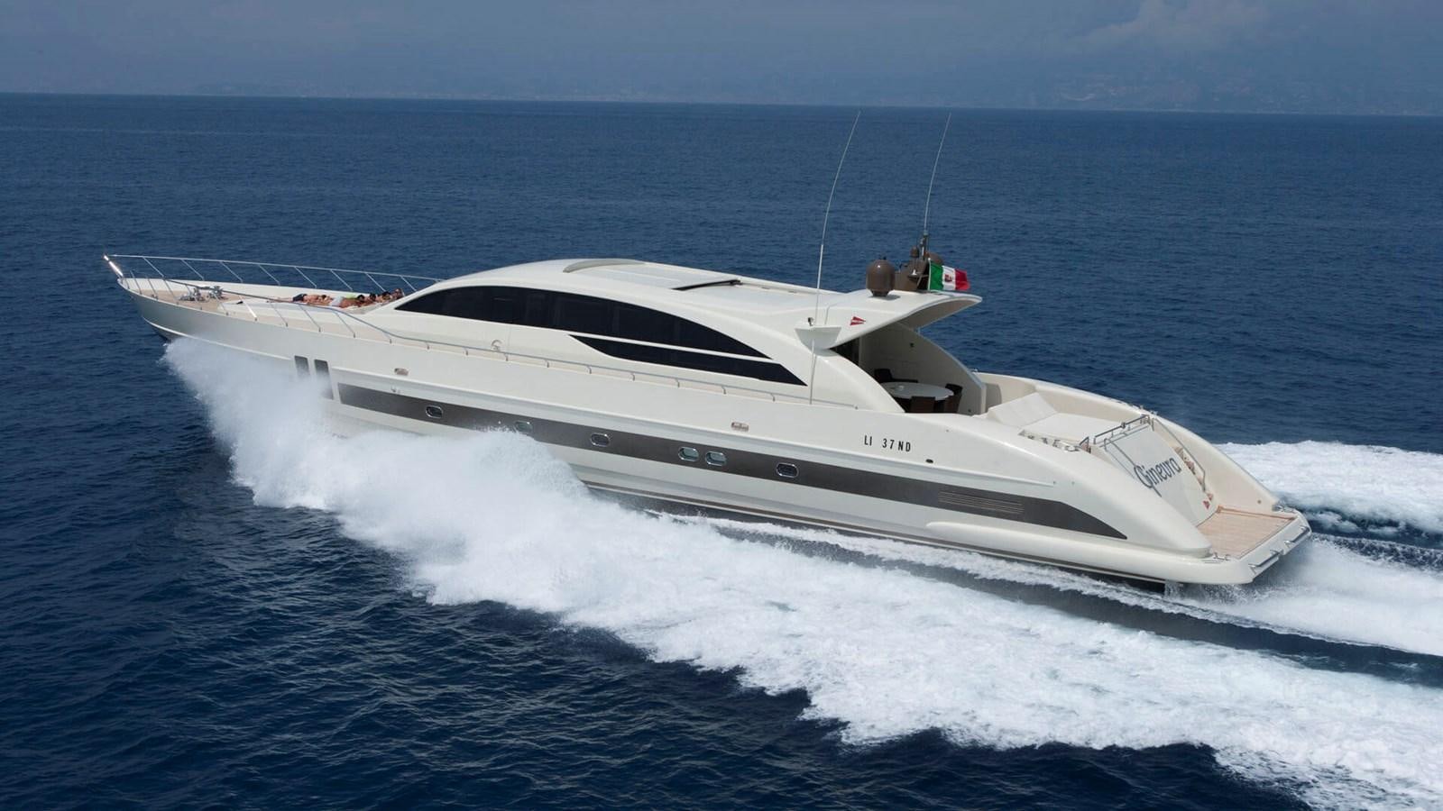 a white yacht on the water aboard GINEVRA Yacht for Sale