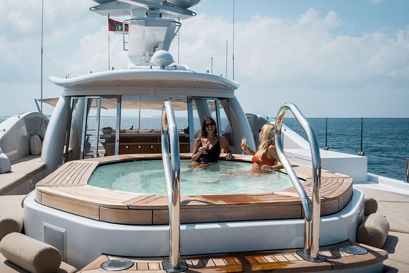 two people sitting on a boat aboard DEEP BLUE Yacht for Sale