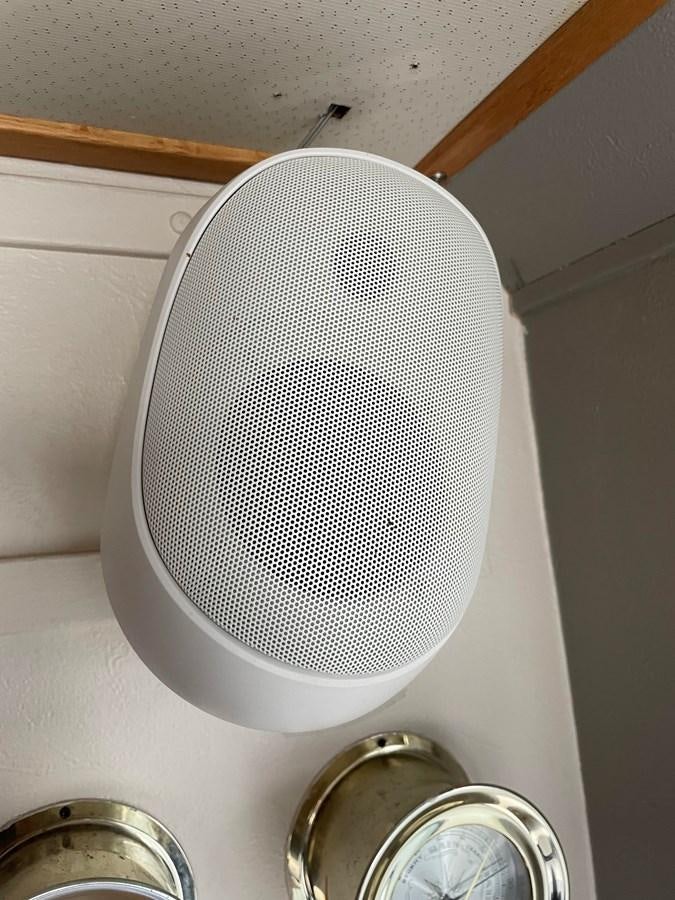 a white speaker on a white surface aboard MAGIC MOMENT Yacht for Sale