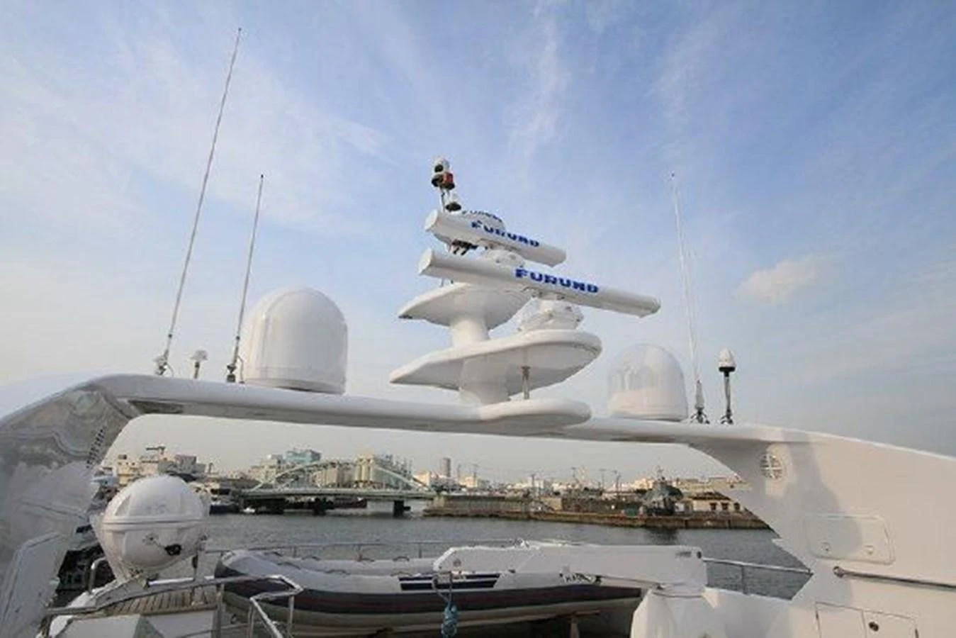 a large white ship with a helicopter on it aboard WHITE LOTUS Yacht for Sale