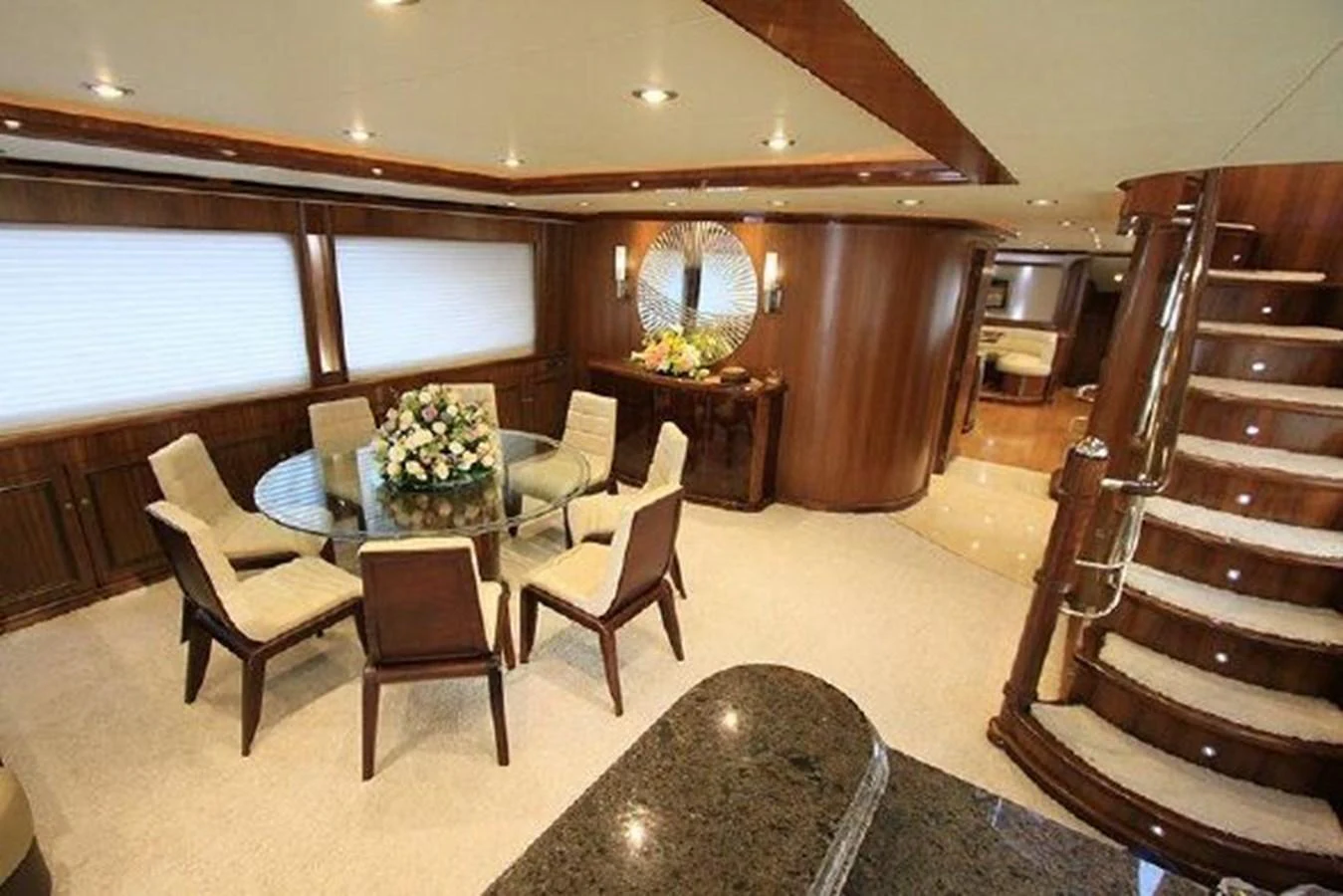 a large room with a piano and a piano aboard WHITE LOTUS Yacht for Sale