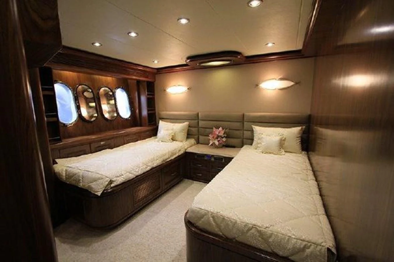 a room with two beds aboard WHITE LOTUS Yacht for Sale